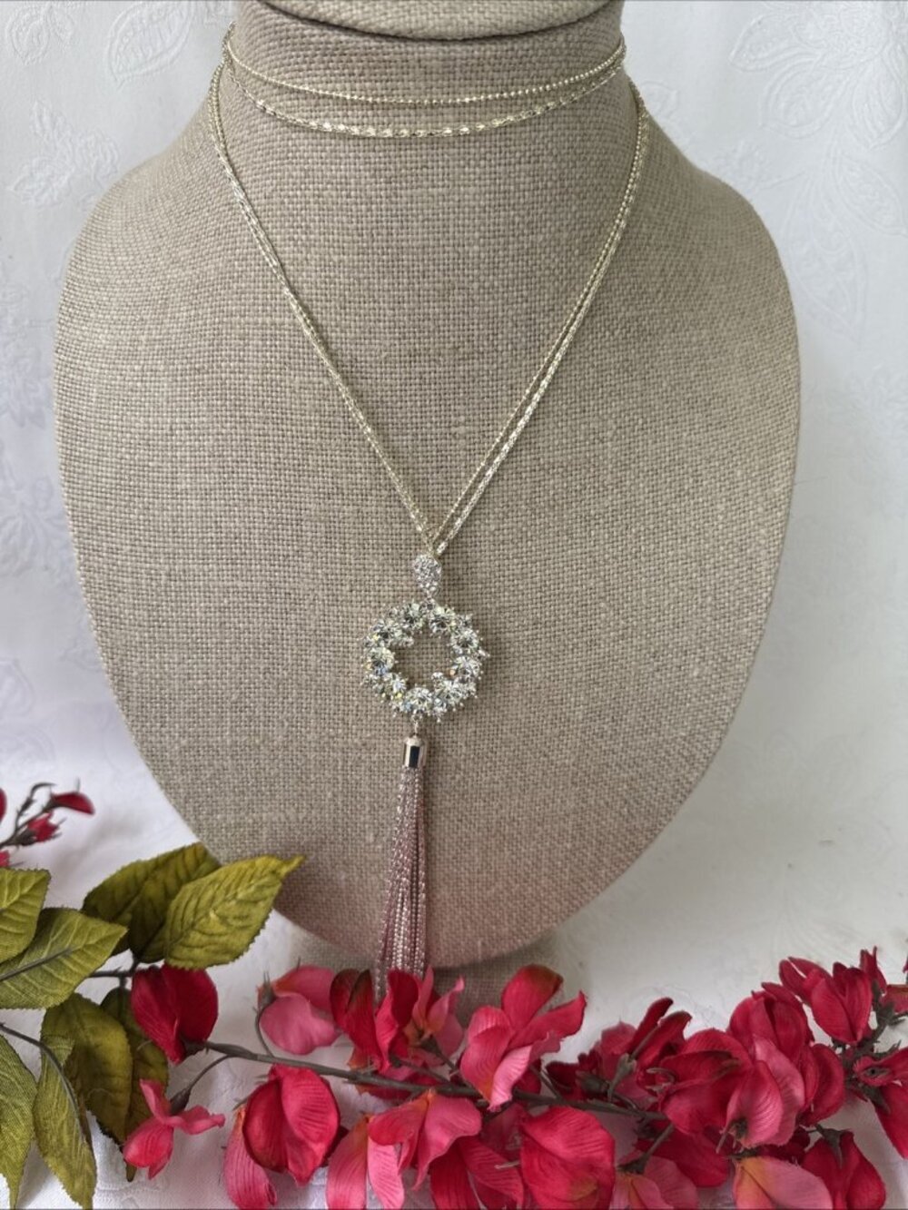 2 PC LOT Nordstrom Sequin Silver & Gold Tone Rhinestone Pendant Necklace Vintage